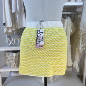 Future Collective Alani Noelle crocheted yellow & white mini skirt #3118